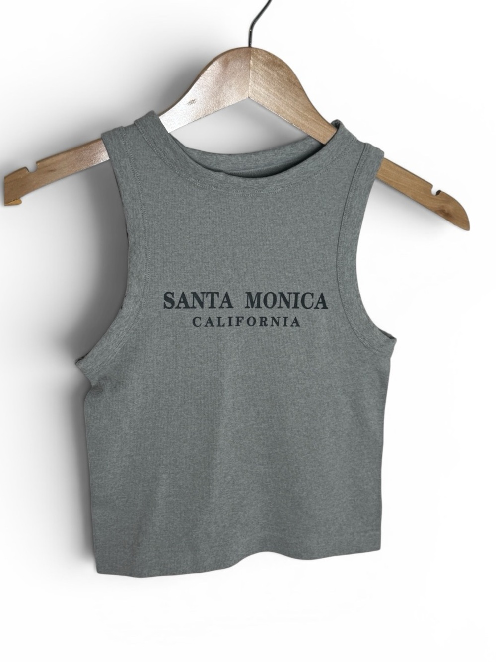 Vital Life Graphic “Santa Monica California” Gray Crop Tank Sz. S